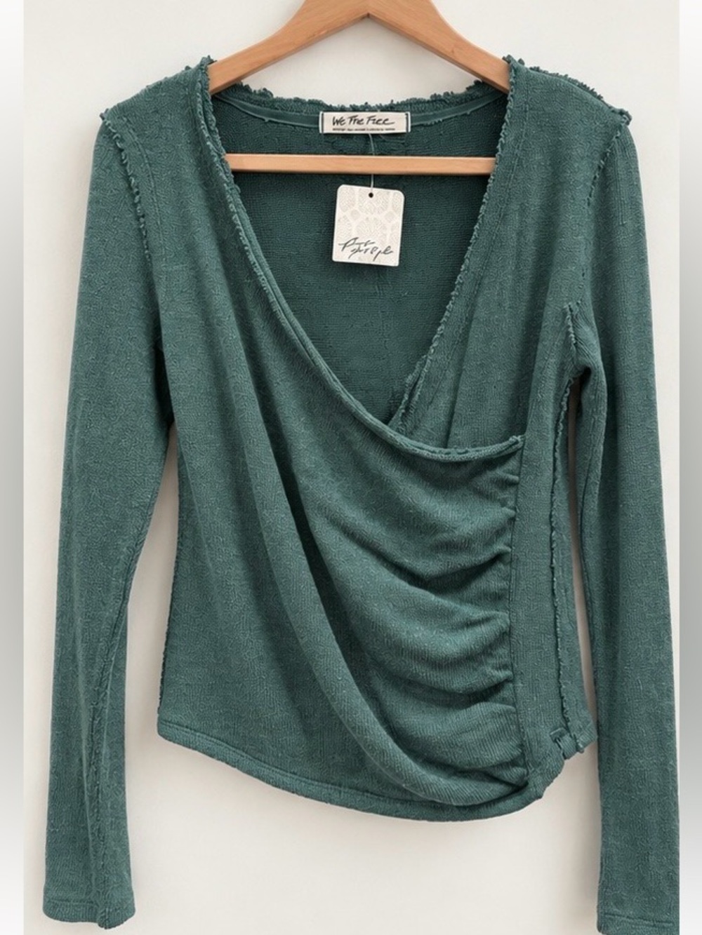 Free People We The Free Teal Green Ruched Wrap Top Long Sleeve M